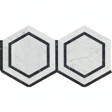 5” Carrara White + Nero Marquina Dual Hexagon Combination Mosaic Tile