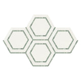 5” Thassos White (Greek) Marble + Ming Green Hexagon Combination Mosaic Tile