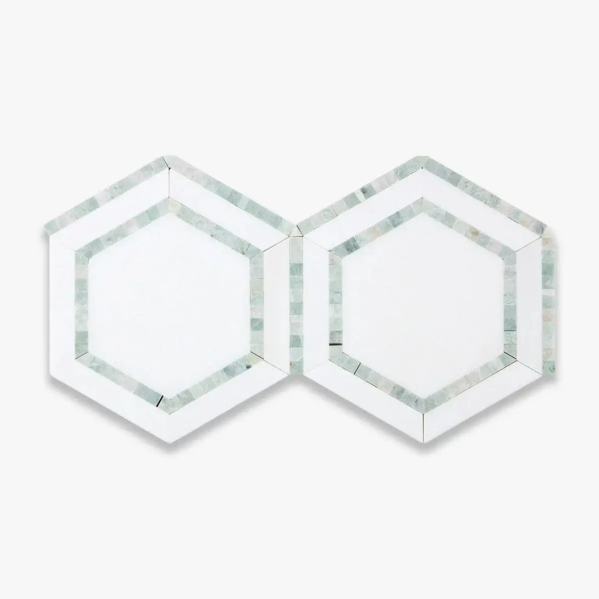 5” Thassos White (Greek) Marble + Ming Green Hexagon Combination Mosaic Tile