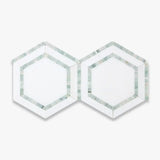 5” Thassos White (Greek) Marble + Ming Green Hexagon Combination Mosaic Tile