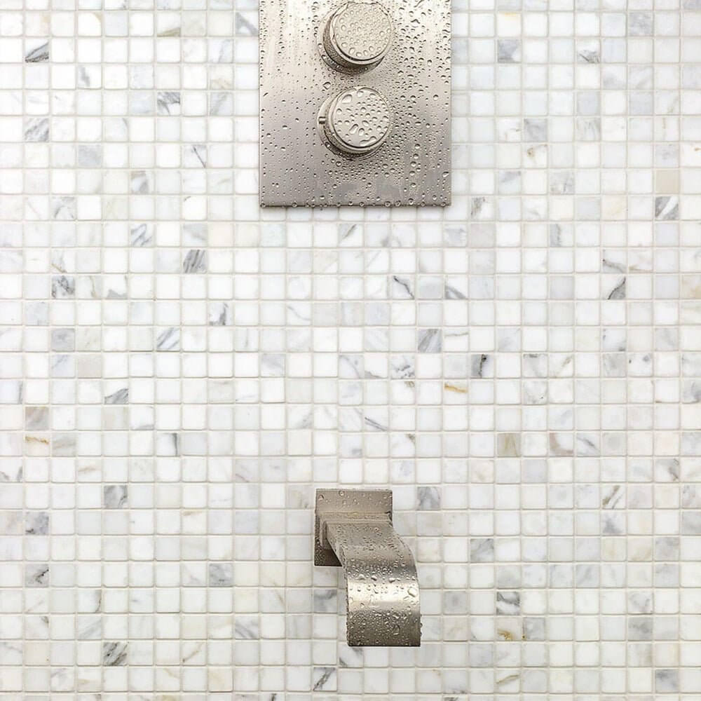 5/8 x 5/8 Calacatta Gold Marble Mosaic Tile on 12x12