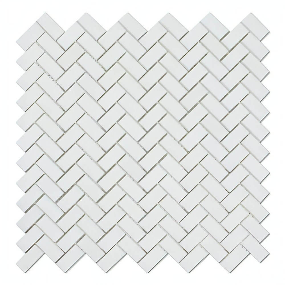 5/8"x1 1/4" Thassos White Marble Mini Herringbone Mosaic Tile