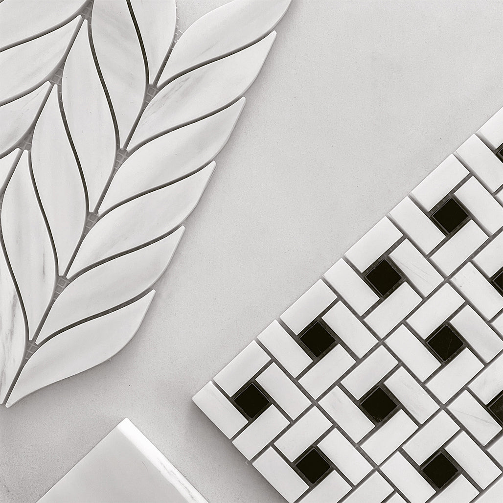 Bianco Dolomite Marble Leaf Shape Mosaic Tile Honed