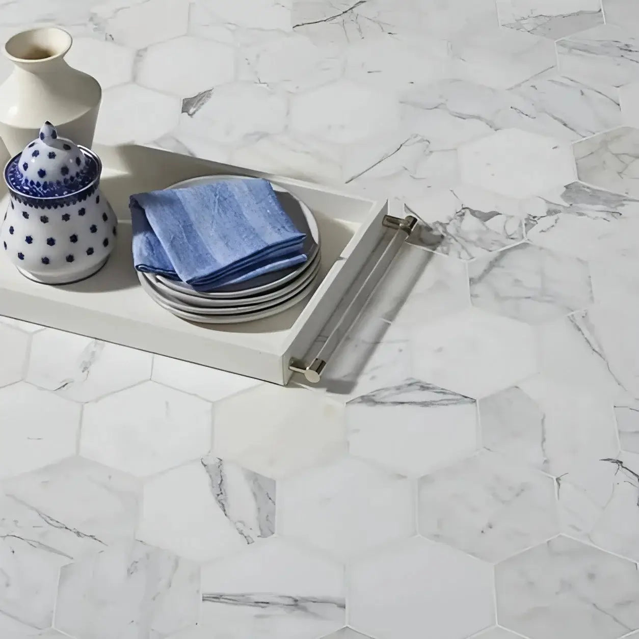 6” Tuscan Calacatta Oro Hexagon Mosaic Tile 3/8