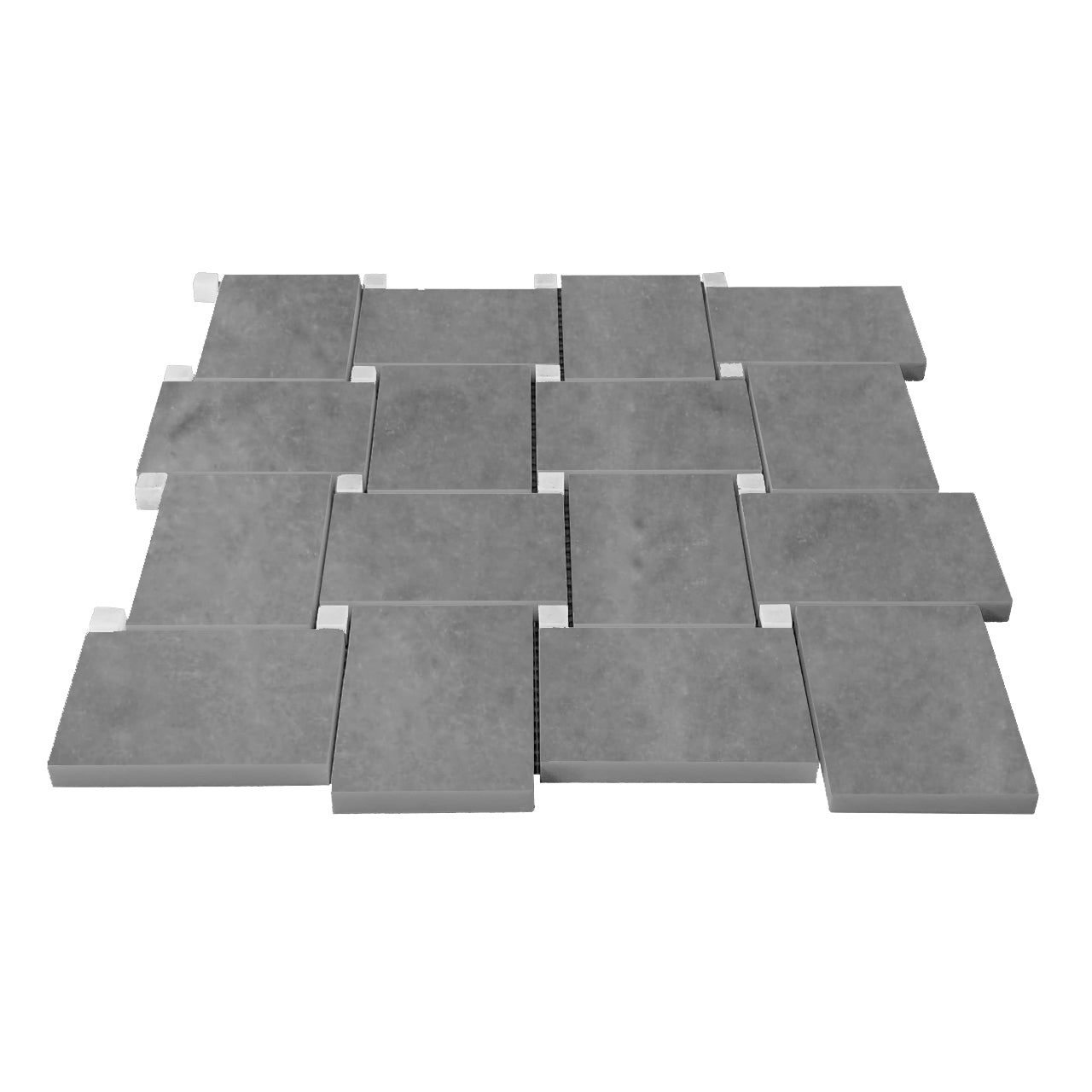 Bardiglio Gray Marble Large Basketweave with Bianco Dolomite Dots Mosaic Tile Polished