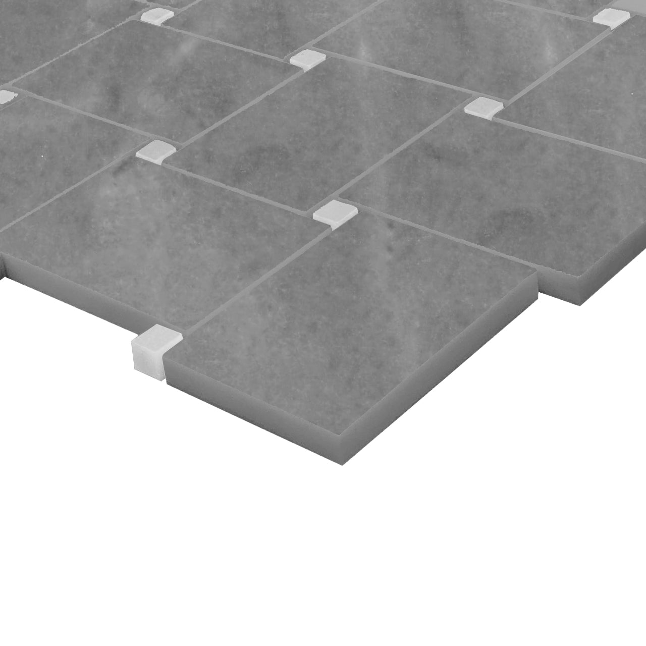 Bardiglio Gray Marble Large Basketweave with Bianco Dolomite Dots Mosaic Tile Honed