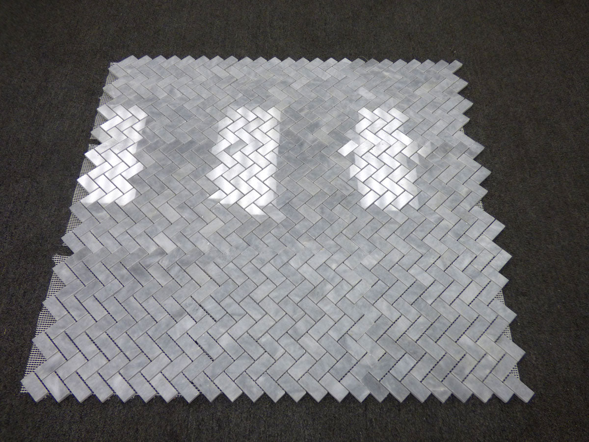 Bardiglio Gray Marble Herringbone Mosaic Tile Polished