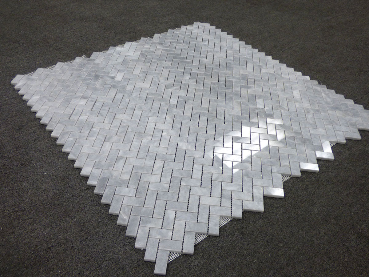 Bardiglio Gray Marble Herringbone Mosaic Tile Polished