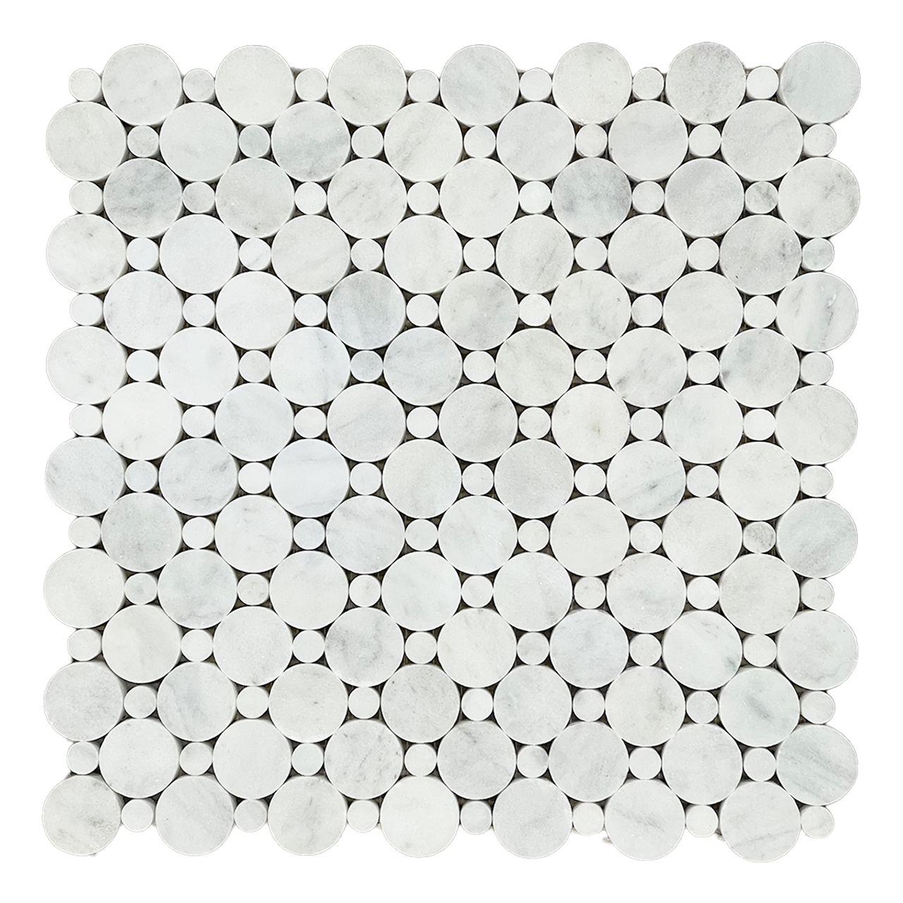 Carrara White Italian Marble Penny Circles Mosaic Tile with Carrara Circles Polished