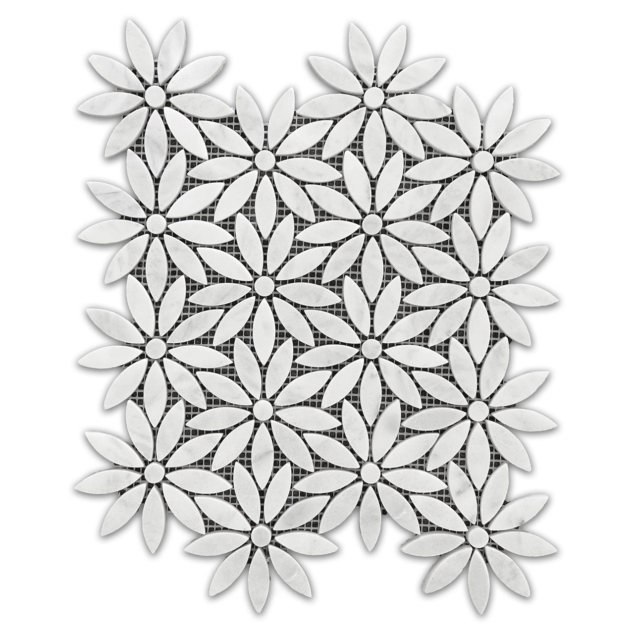 Carrara White Marble With Carrara White Accent Daisy Flower Waterjet Mosaic Tile Polished