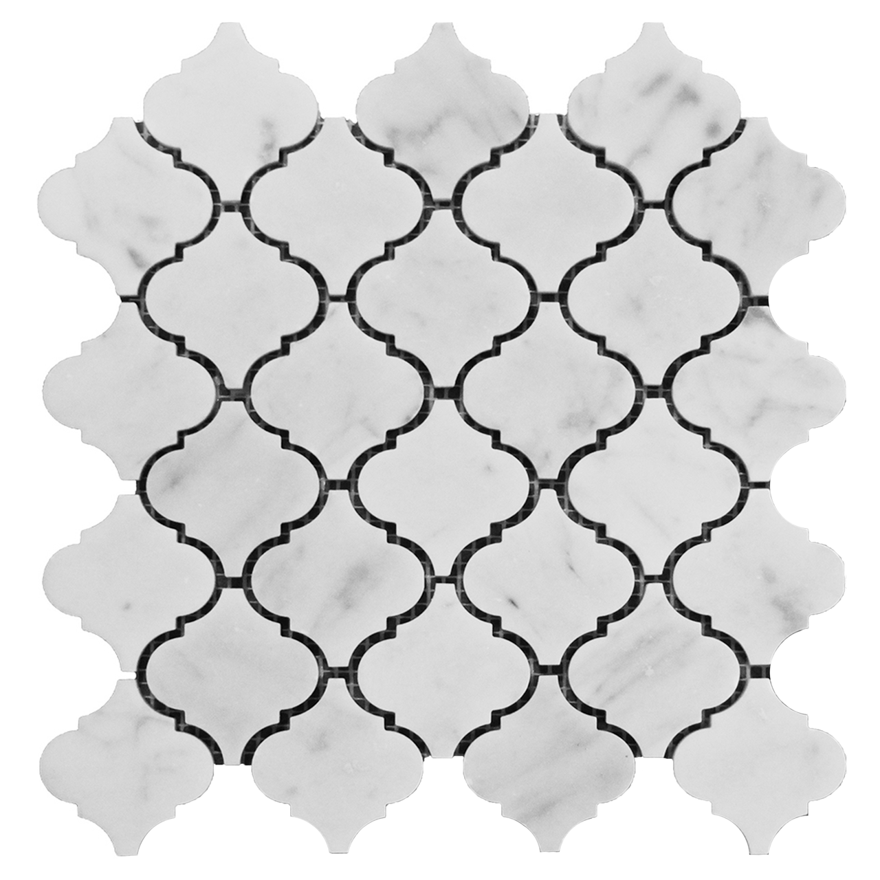 Carrara White Italian Marble Arabesque Baroque Lantern Mosaic Tile Honed