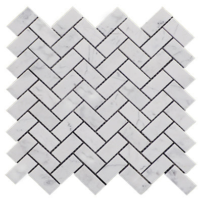 Carrara White Italian Marble 1" x 2" Herringbone Mosaic Tile Honed