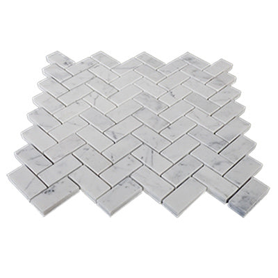 Carrara White Italian Marble 1" x 2" Herringbone Mosaic Tile Honed