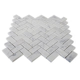Carrara White Italian Marble 1" x 2" Herringbone Mosaic Tile Polished