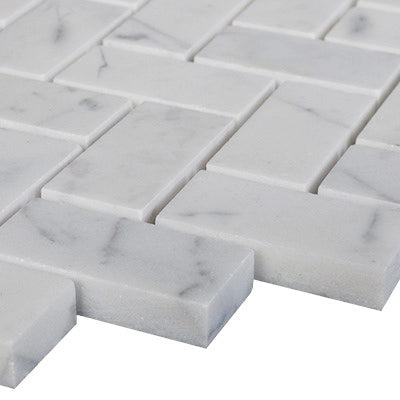 Carrara White Italian Marble 1" x 2" Herringbone Mosaic Tile Polished