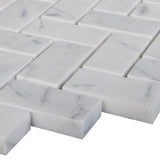 Carrara White Italian Marble 1" x 2" Herringbone Mosaic Tile Polished
