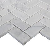 Carrara White Italian Marble 1" x 2" Herringbone Mosaic Tile Polished