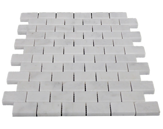 Carrara White Italian Marble 1" x 2" Brick Mosaic Tile Honed