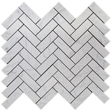 Carrara White Italian Marble 1" x 3" Herringbone Mosaic Tile Honed