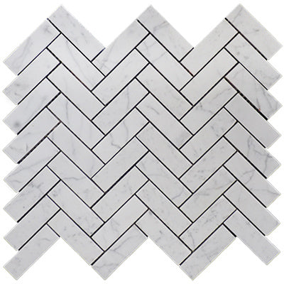 Carrara White Italian Marble 1" x 3" Herringbone Mosaic Tile Honed