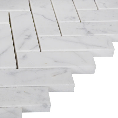 Carrara White Italian Marble 1" x 3" Herringbone Mosaic Tile Honed