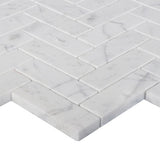Carrara White Italian Marble 1" x 3" Herringbone Mosaic Tile Honed