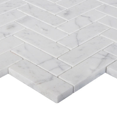 Carrara White Italian Marble 1" x 3" Herringbone Mosaic Tile Honed
