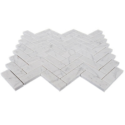Carrara White Italian Marble 1" x 3" Herringbone Mosaic Tile Polished