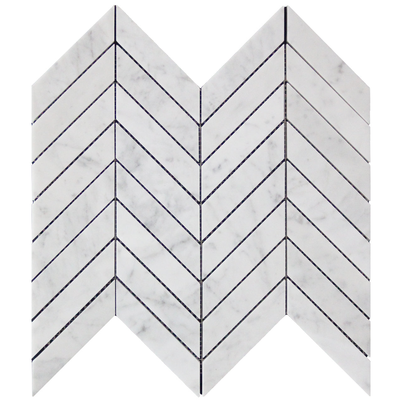 Carrara White Italian Marble 1" x 4" Chevron Mosaic Tile Polished