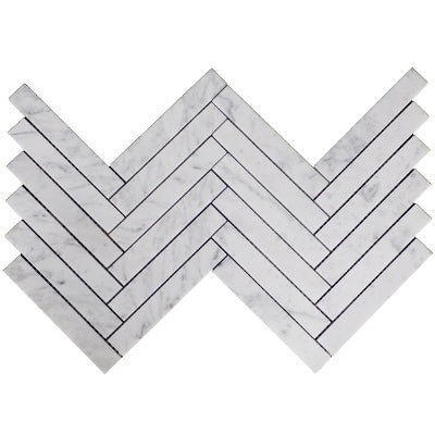 Carrara White Italian Marble 1" x 6" Herringbone Mosaic Tile Honed