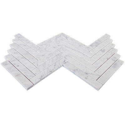 Carrara White Italian Marble 1" x 6" Herringbone Mosaic Tile Honed