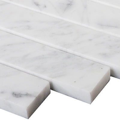 Carrara White Italian Marble 1" x 6" Herringbone Mosaic Tile Honed