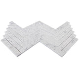 Carrara White Italian Marble 1" x 6" Herringbone Mosaic Tile Polished