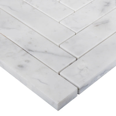 Carrara White Italian Marble 1" x 6" Herringbone Mosaic Tile Polished