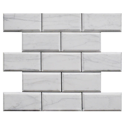 Carrara White Italian Marble 2" x 4" Wide Beveled Mosaic Tile Polished