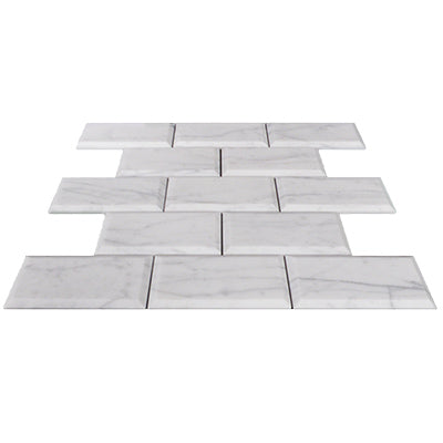 Carrara White Italian Marble 3" x 6" Wide Beveled Subway Tile Honed