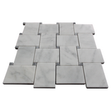 Carrara White Italian Marble Large Basketweave Mosaic Tile with Bardiglio Gray Dots Honed