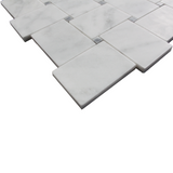 Carrara White Italian Marble Large Basketweave Mosaic Tile with Bardiglio Gray Dots Honed