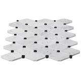 Carrara White Italian Marble Long Octagon Rhomboid Mosaic Tile with Nero Marquina Black Polished