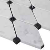 Carrara White Italian Marble Long Octagon Rhomboid Mosaic Tile with Nero Marquina Black Polished