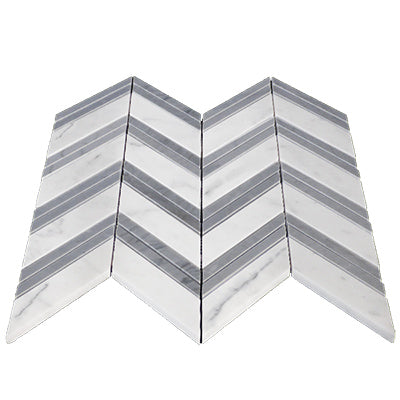 Carrara White Italian Marble Chevron Mosaic Tile with Bardiglio Gray Strips Polished