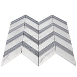 Carrara White Italian Marble Chevron Mosaic Tile with Bardiglio Gray Strips Polished