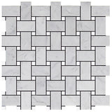 Carrara White Italian Marble Basketweave Mosaic Tile with White Thassos Dots Polished