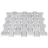 Carrara White Italian Marble Basketweave Mosaic Tile with White Thassos Dots Polished