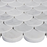 Carrara White Italian Marble Fish Scale Fan Shaped Sea Shell Mosaic Tile Honed