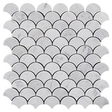 Carrara White Italian Marble Fish Scale Fan Shaped Sea Shell Mosaic Tile Polished