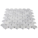 Carrara White Italian Marble Fish Scale Fan Shaped Sea Shell Mosaic Tile Polished