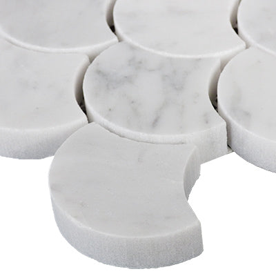 Carrara White Italian Marble Fish Scale Fan Shaped Sea Shell Mosaic Tile Polished