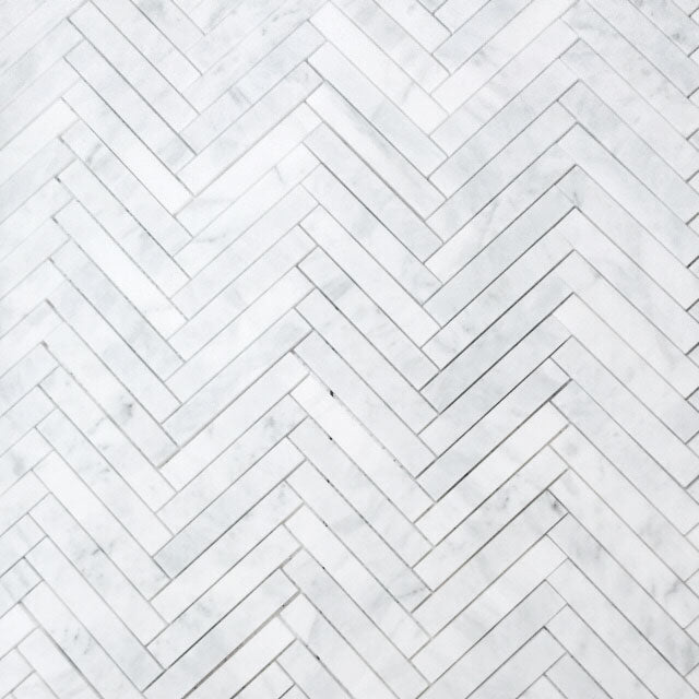 Carrara White Italian Marble 1" x 6" Herringbone Mosaic Tile Honed