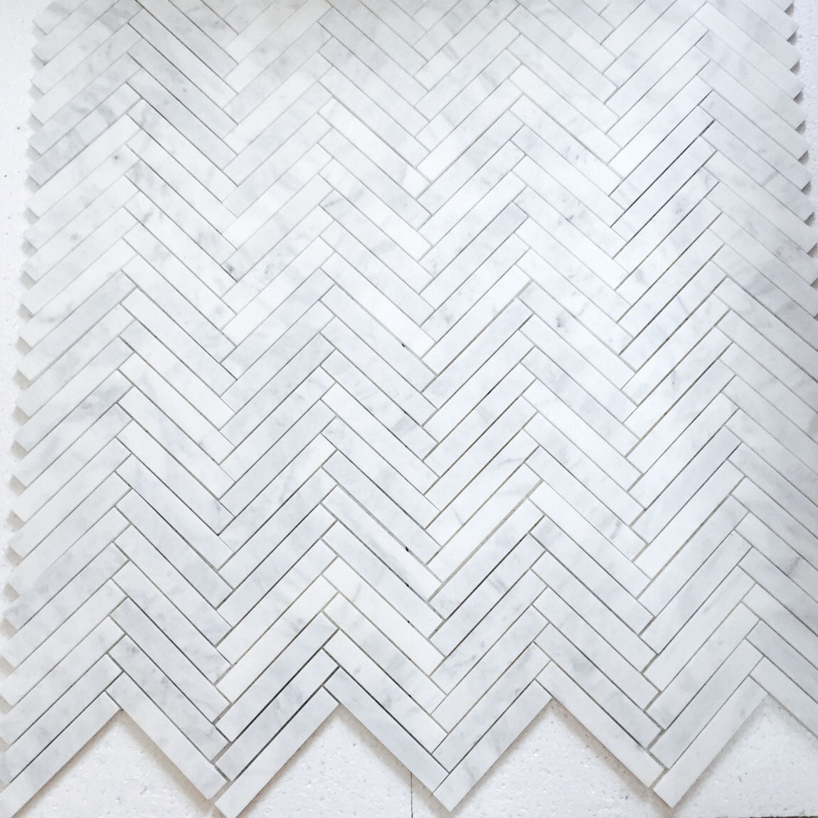 Carrara White Italian Marble 1" x 6" Herringbone Mosaic Tile Polished